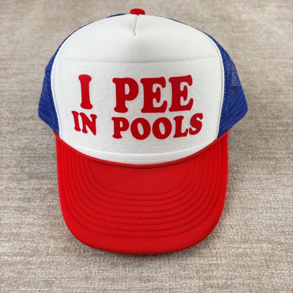 Cobra I PEE IN POOLS Trucker Hat Mens OSFM Red White Blue Graphic SMC EUC Funny